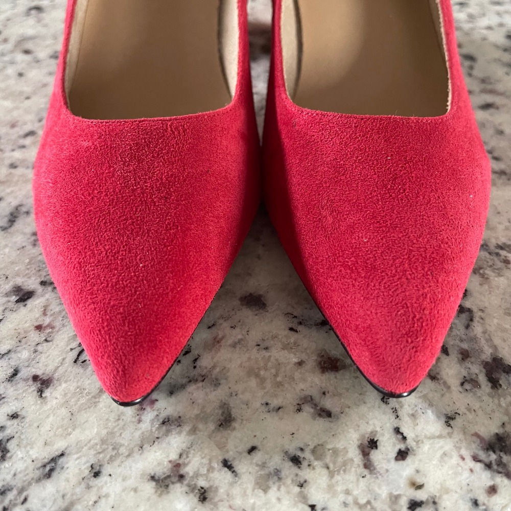 Vaneli Suede Pumps Womens 7.5 M Red Pointed Toe Block Heel Professional Classic - Picture 5 of 6